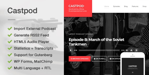 Castpod Professional WordPress Theme for Audio Podcasts